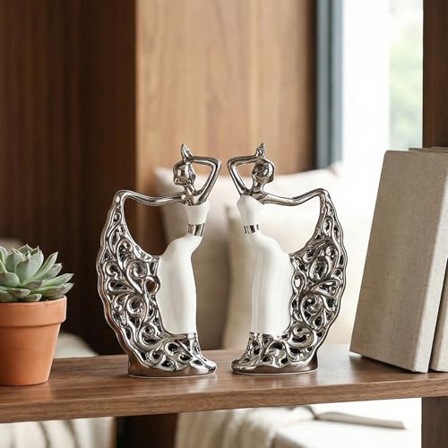 Estatuas de cerámica 2 piezas figura mujer bailarina decorativa miniatura 2