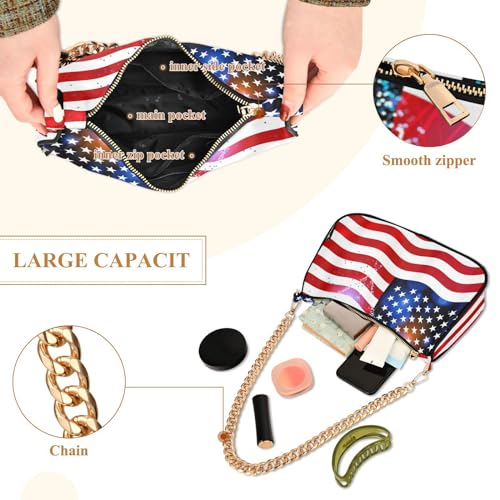 Image of Shoulder Bags for Women American US Flag Independence Day Patriotic Hobo Tote Handbag Small Clutch Purse with Zipper Closure
