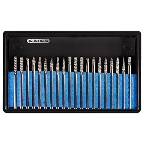 Luo ke 20 Pcs Ø2.35 x 2.35 mm Aluminum Cutting Burr, 3/32 Inch Shank Carbide Burr Bits For Rotary Tool Include Dremel Cover