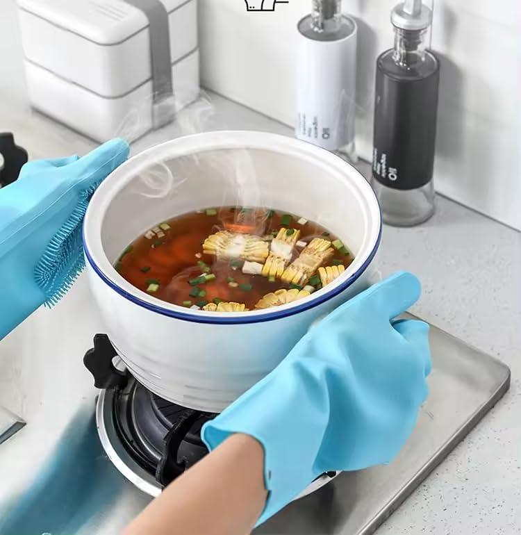 Image of UCRAVO Magic Dishwashing Cleaning Sponge Scrubbing Gloves Food Grade Silicone Dishwashing, Carwash, Pet Bathing, Multi-Purpose Cleaning Gloves Pet Bath Massage Gloves, Anti-Bite Hand Guard