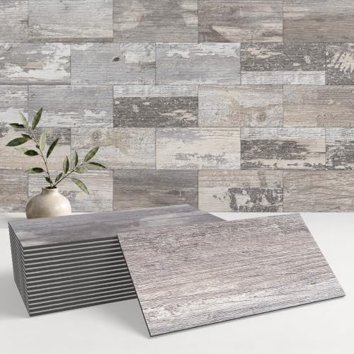 StyloVue 100 Pieces Peel and Stick Backsplash for Kitchen, 3" x 6" PVC Subway Tile Upgraded Distressed Wood Backsplash Stick on Tile Elevate Kitchen, Bathroom, Fireplace,RV