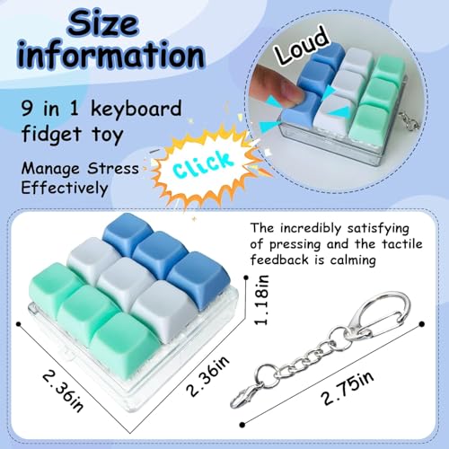 Image of 9-in-1 Colorful Keyboard Fidget Toys for Adults Mechanical Button Keyboard Clicker Keychain for Work Stress Relief (Random Colour)