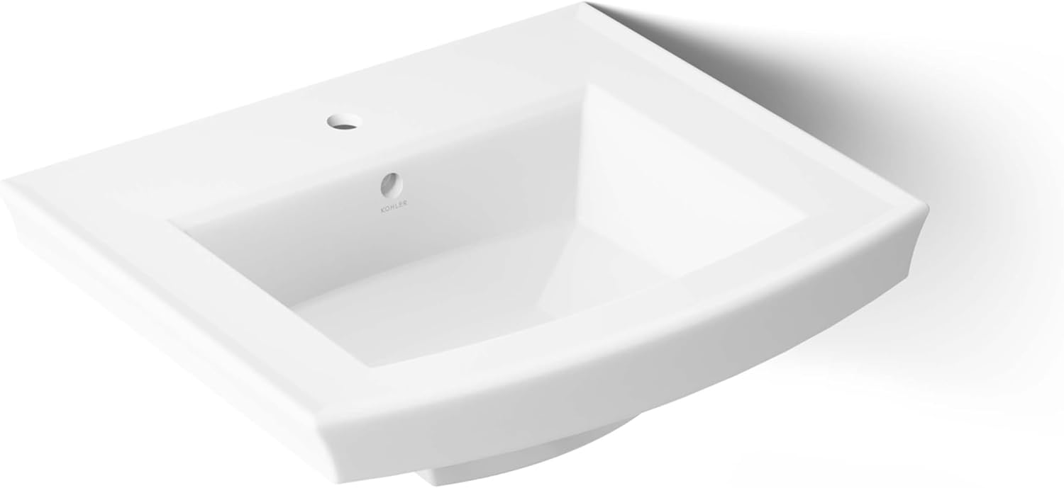 KOHLER K-2358-1-96 Archer Pedestal Bathroom Sink Basin with Single-Hole Faucet Drilling, Biscuit