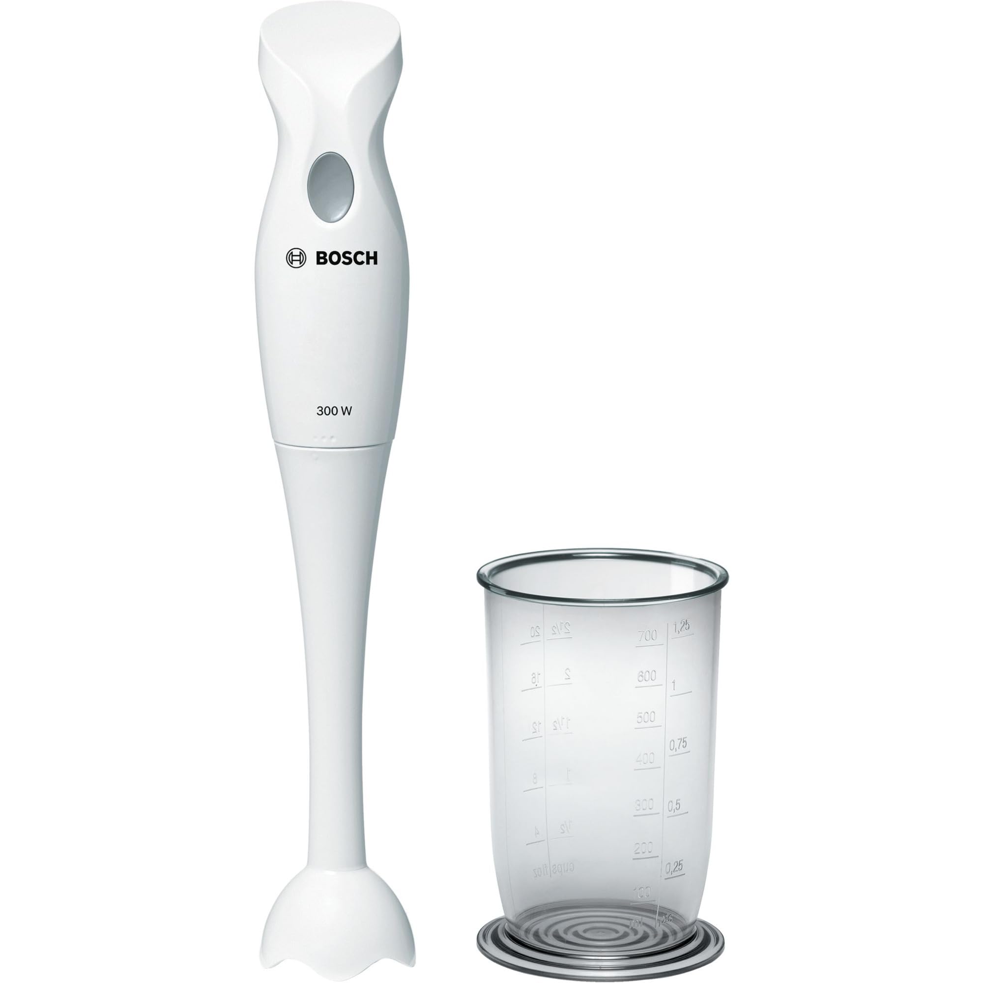 Bosch Mixxo MSM6B150 - Batidora de mano, 300 W, velocidad Turbo, cúpula con cuchilla de acero inoxidable, con vaso de mezclas, color blanco