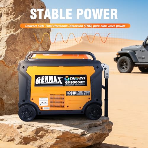 Image of GENMAX Portable Inverter Generator,9000W Super Lightweight Tri Fuel Portable Engine with Capability,Remote /Electric Start /Two wire start /Bluetooth,Ideal for Home backup power.EPA Compliant(GM9000iET)