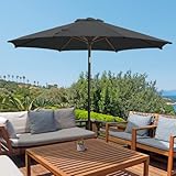 Picture of wikiwiki 9 FT Patio Umbrellas Outdoor Table Market Umbrella with Push Button Tilt/Crank, 8 Sturdy Ribs, Fade Resistant Waterproof POLYESTER DTY Canopy for Garden, Lawn, Backyard & Pool, Dark Grey