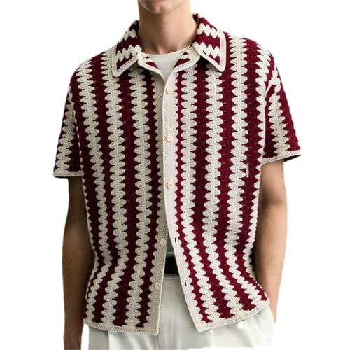 Chemise tricotée vintage pour homme en maille fine et boutons contrastés