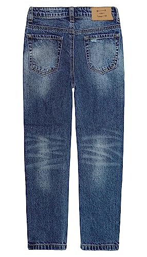 KIDSCOOL SPACE Baby Little Big Girls Jeans,Elastic Waistband Inside Ripped Holes Soft Simple Desgin Denim Pants2