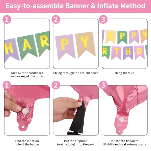 Canitor 4th Birthday Decorations for Girl 4 Year Old Princess,16pcs 12 Inch Pastel Balloons,Happy Birthday Banner,Number 3 Balloon,3d Butterflies Stickers,18 Inch Star Heart Balloons - Image 7