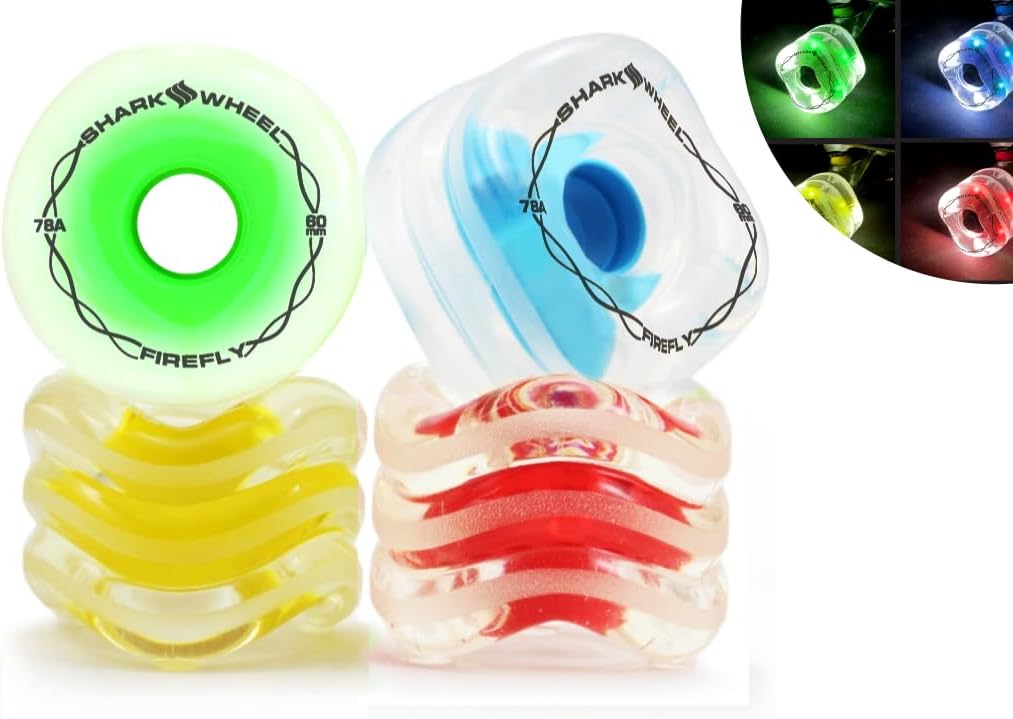 Shark Wheel Firefly 60mm and 70mm Light Up Wheels - for Skateboarding and Longboarding