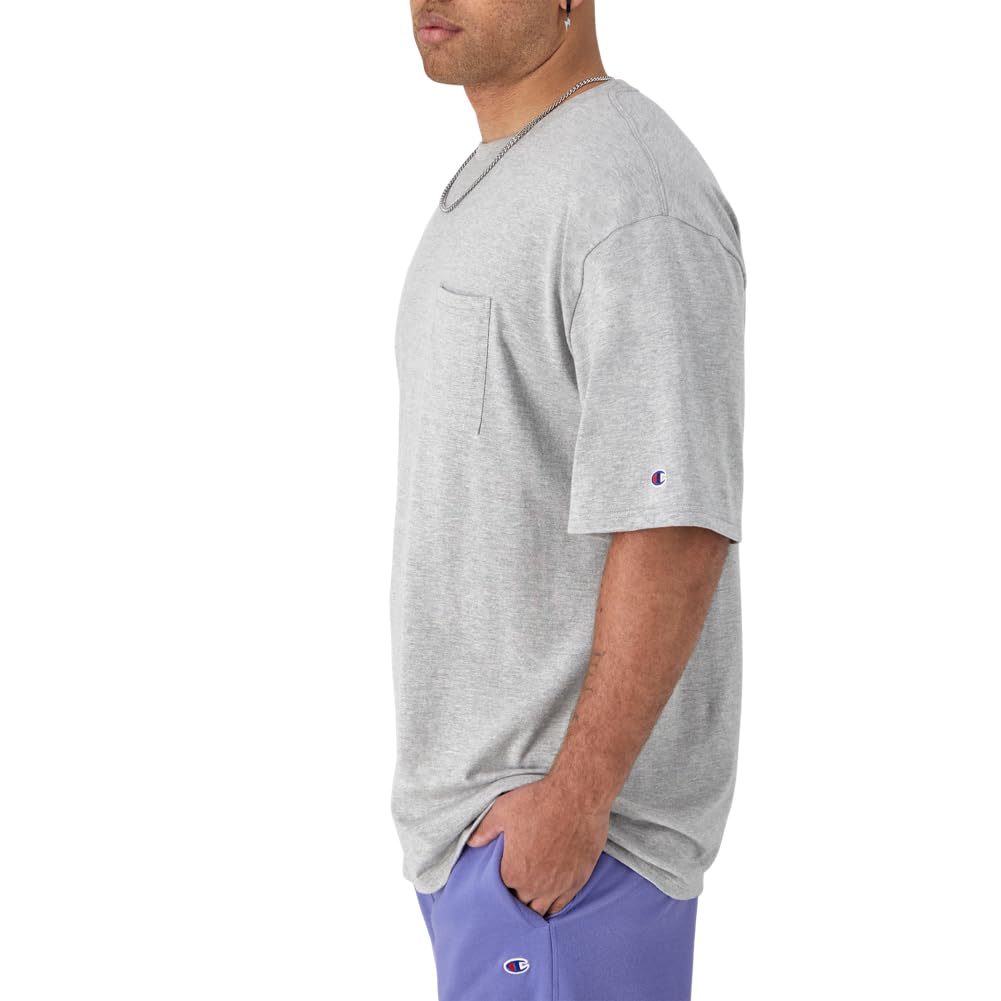 Champion Koszulka męska, klasyczna bawełniana koszulka z kieszonką, miękka (duża i wysoka), Oxford Gray, 6XL