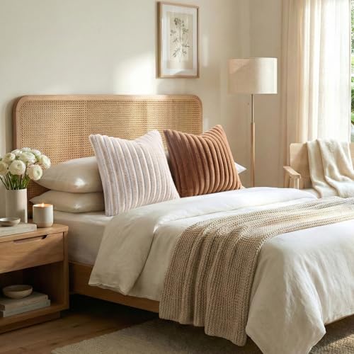Image of Pallene Faux Fur Plush Throw Pillow Covers 20x20 Set of 2, Luxury Soft Fluffy Striped Decorative Pillow Covers for Sofa, Couch, Living Room, Brown