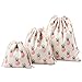 Hosaire 3Pcs Sac de Rangement en Toile de Lin Pratique Sac à Bagages Impression Fleurs Mignonne Organisateur des Voyage Sac Pochette Grande Capacité avec Cordon