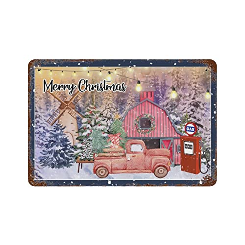 Panneau de Noël avec station d'essence vintage en métal pour déco