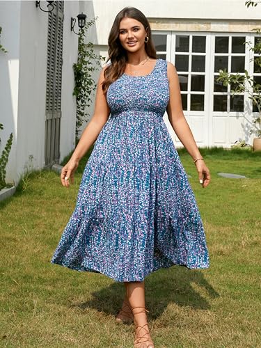 Image of RWJ Plus Size Summer Sleeveless Tank Dress for Women 2025 Smocked Casual Loose Sundress Flowy Beach Tiered Long Midi Dresses