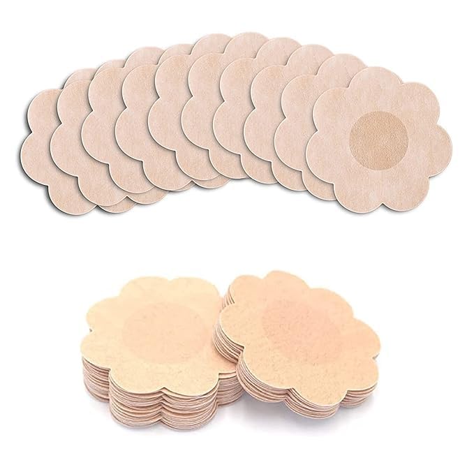 Women's Cotton Ultra-thin Disposable Nipple Pasties Cover/self Adhesive Sticker Flower Shape Peel and Stick Bra Pad Patches Petals (beige, Free Size)-image-40
