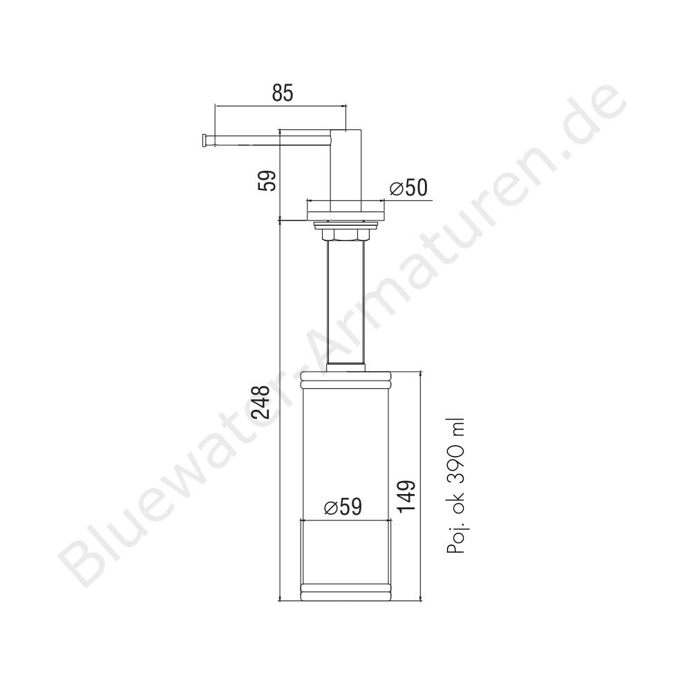 Bluewater Dispensador de jabón de Cocina Redondo de Acero Inoxidable Macizo INOX champán Dorado, dispensador de jabón Integrado para encimera