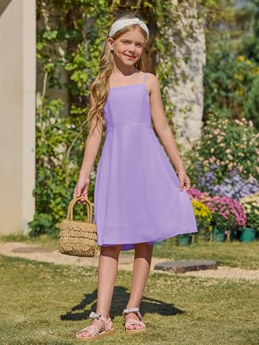 Yousify Girls' Dress Square Neck Summer Tie Back Spaghetti Straps Elegant Chiffon A-line Party Dress 7-14 Years3