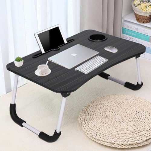 Image of Foldable Wooden Mini Laptop Table for Bed, Smart Study Table with Drawer Kids & Adults (C-Type-.BLACK.)