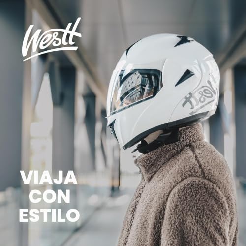 Miniatura 6 de Westt Casco Moto Hombre Y Mujer, Casco Integral, Casco Abatible, Casco Moto Jet, Chopper, Ciclomotor, Scooter, Casco Modular De Moto, Certificado Ece Dot, Blanco, L 59-60 Cm