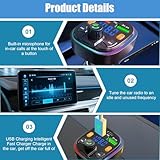 Bluetooth FM Transmitter Car, with Hands-free PD 20W & Type-C QC 3.0 Bass & Hi-Fi Stereo Fast Charging, Bluetooth Converter Car Support Hands-free Calling, Ambient Light - Image 4