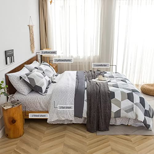 Printed Comforter Sets 7 Pcs For Queen / Full Bed - Lightweight Microfiber Bedding Set, Bed In A Bag Queen Down Alternative Comforter Set With Sheets, Soft Comfortable Machine Washable For All Season #TOP1