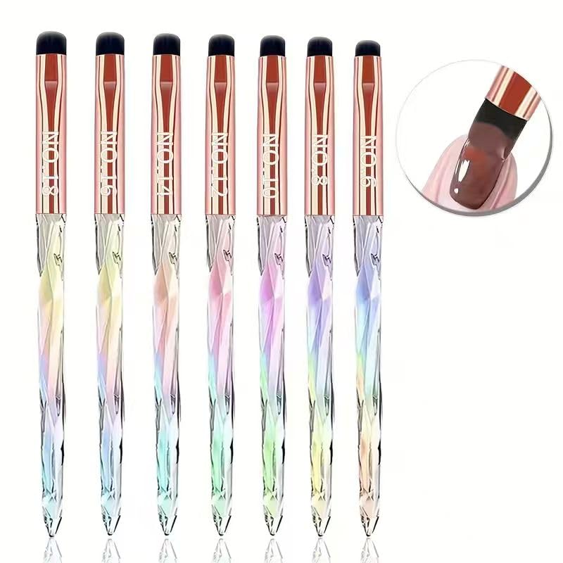 French Tip Brush for Nails, Size 6, Professional Clean Up Brush for Gel Nail Polish, Precision Manicure Brush with Iridescent Handle