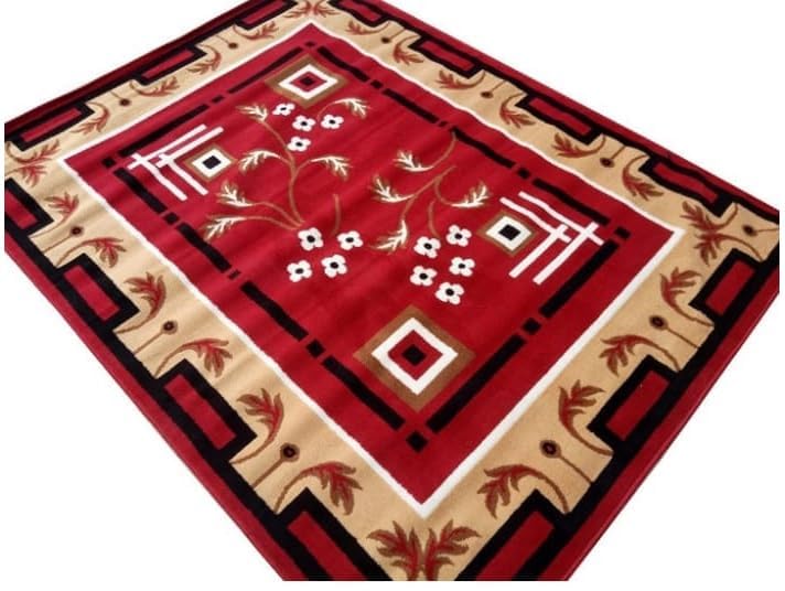 Image of Red Floral Area Rug 5x7 Feet Anti-Slip Living Room Bedroom Home Decor