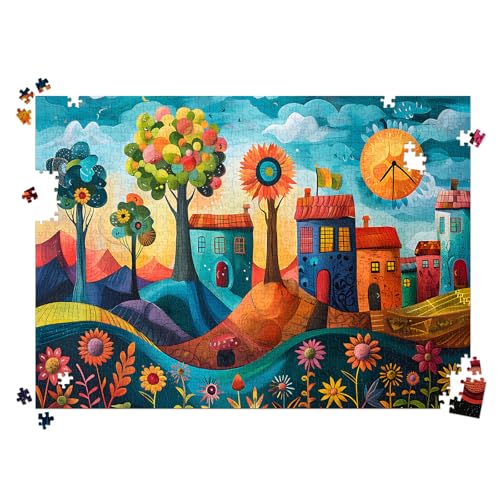 HUADADA Puzzle 1000 Teile-Puzzle 1000 Teile Erwachsene Klassische Puzzles Geschenk-Buntes Dorf – Ansicht 6
