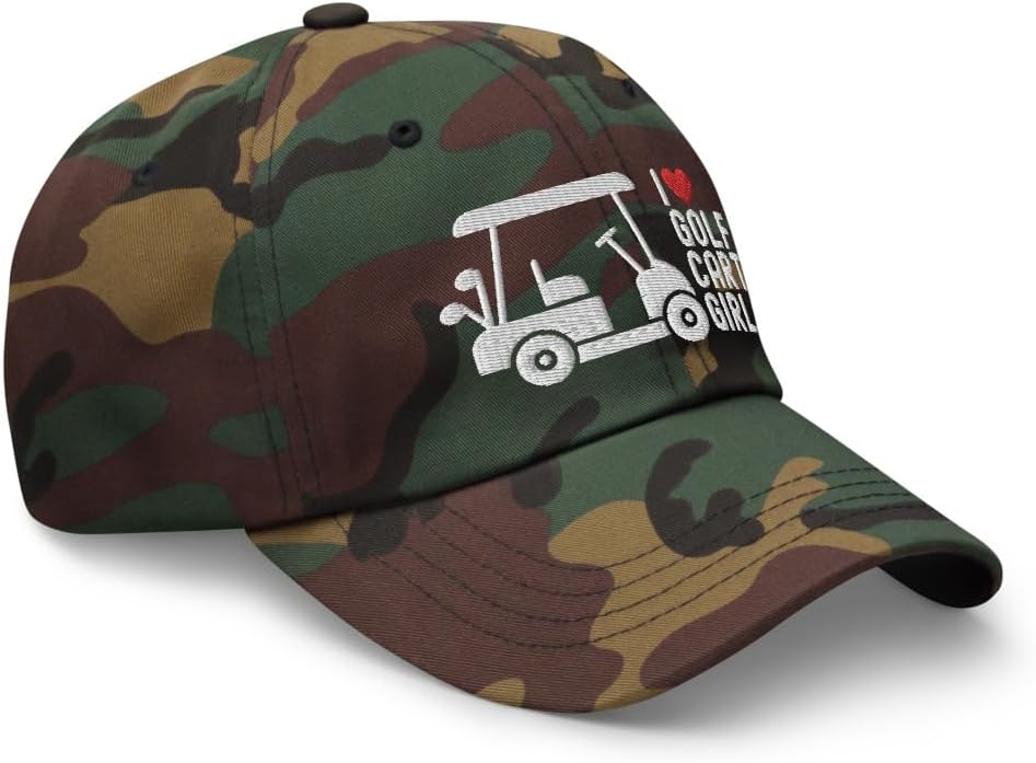 I Love Golf Cart Girls Cap | Funny Golf Embroidered Dad Hat | Gift for Golfers