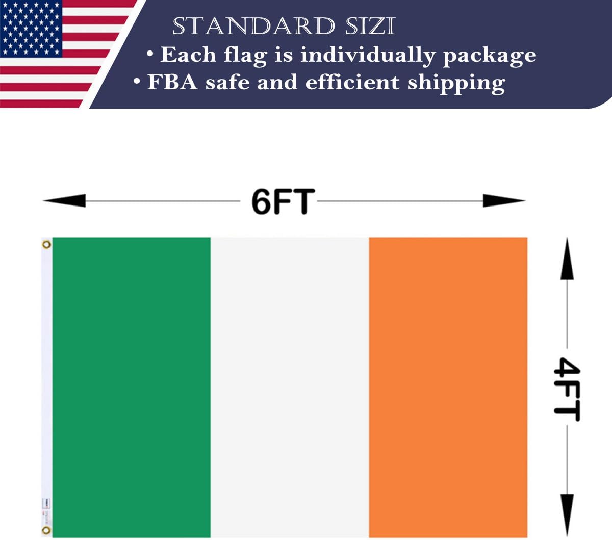 Double Sided Ireland Flag 4x6 Made in USA Outdoor Heavy Duty 3 Ply Polyester Irish Flag with White Starting Tape and 2 Brass Grommets - Image 6
