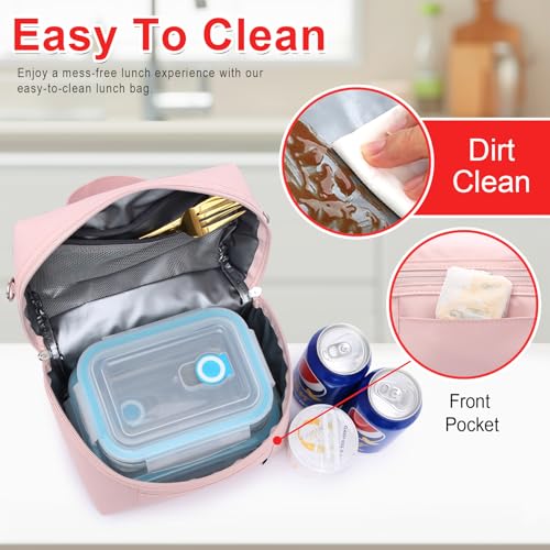 Image of NOL Natural Organic Lifestyle Insulated Lunch Bags for Women Cooler Bag Lightweight Nylon Waterproof Lunch Box For Work (Medium, Pink)