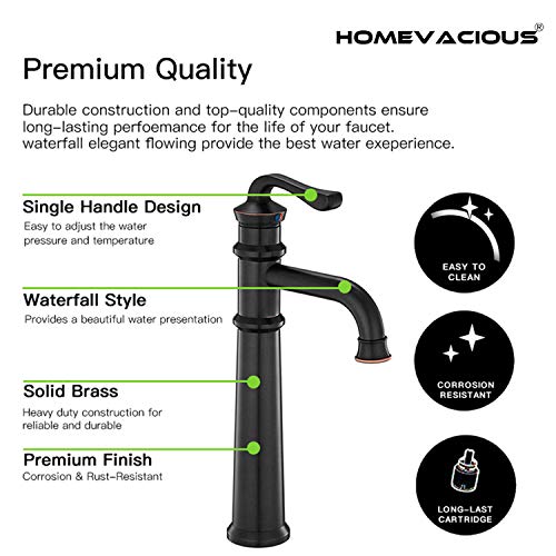 Bathroom Vessel Sink Faucet Oil Rubbed Bronze Gooseneck Tall With Pop Up Drain Stopper Bath Single Hole Mixer Tap Bowl Without Overflow Supply Line Commercial Lead-Free By Homevacious #TOP4