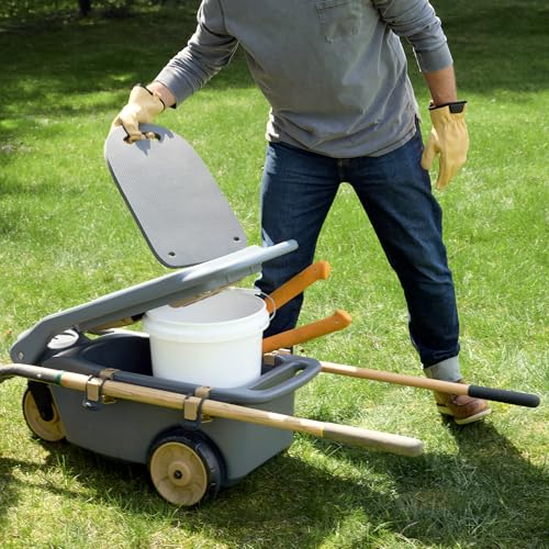 Step2 EverTough Garden Hopper Rolling Gardening Cart with Seat, Heavy-Duty Wheels, Tool Storage, Durable Resin Yard Wagon, Easy to Clean, 300 lb Capacity by Step2 - Image 7