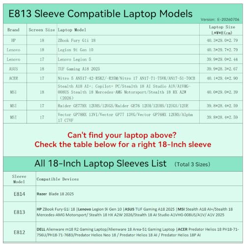 Image of Smatree Elite Laptop Sleeve for 17-18 inch HP ZBook Fury G1i 18, Lenovo Legion 5 /9i, ASUS TUF Gaming A18 2025, ACER Nitro, MSI Stealth /Raider /Vector, Protective Laptop Case with Pocket(E813)