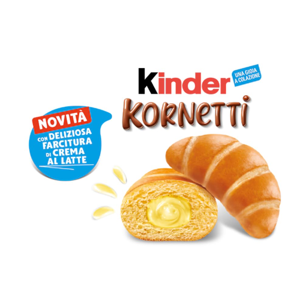 talian Gourmet Kinder Kornetti Crème au Lait 3 x 252 g – Croissants Italiens Fourrés à la Crème au Lait – Petit Déjeuner & Goûter + Polpa de Tomates Italiennes 400 g