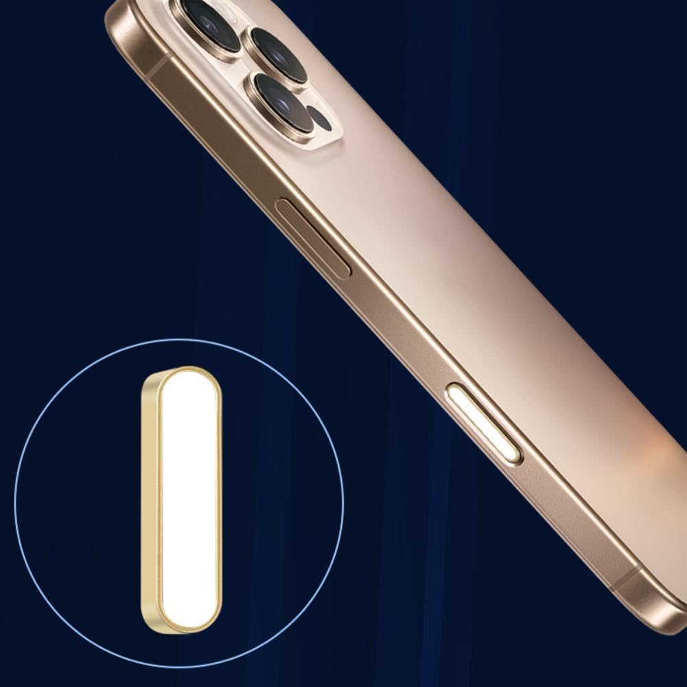 Close-up of the Camera Control Capture Button installed on a gold iPhone 16