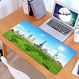 KDWJS Gaming Mauspad XXL 90x40cm Mousepad Groß Vernähte Kanten Anti-Rutsch für PC,Karte, Berühmte historische Monumente der Welt, Urlaubsreiseziele, He,Laptop Verbessert Präzision und Geschwindigkeit