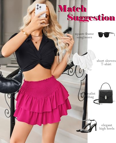 Avidlove Women'S High Waist Ruffle Flowy Mini Skirts Stretchy Lined Layered Pleated Casual Beach Short Skirt thumb #3