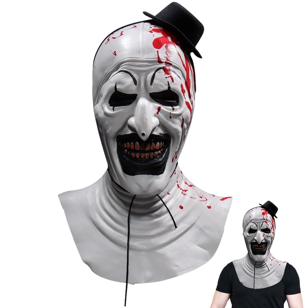 Terrifier Art - Máscara de payaso asesino, máscara de payaso asesino, terrificadores de Halloween, accesorios de cosplay, juego de rol aterrador, máscara de cara completa realista de Halloween