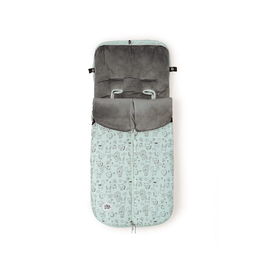Danielstore Saco Universal de Paseo Polar de Invierno para Silla de Bebés, Desmontable con Cremallera, Cabezal Ajustable, Transpirable e Impermeable(1.0.0 Animales Verde)