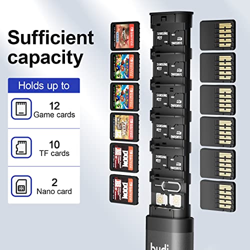 BUDI Switch Case - 12 Game Storage & 10 Memory Card Slots - Portable Switch Game Holder for Nintendo Switch/OLED/Lite - Thumbnail 4