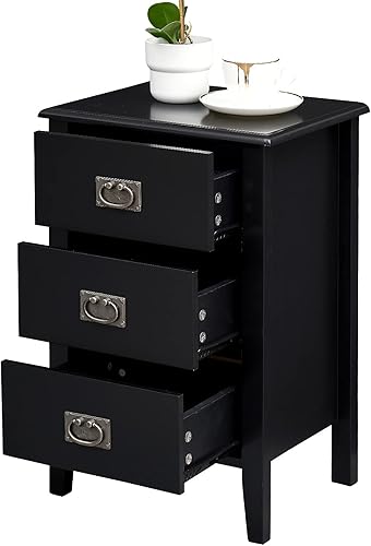 Miniatura 7 de VECELO Juego de 2 mesitas de noche, mesas auxiliares para sala de estar, dormitorio, muebles de acento vintage, espacio pequeño, patas de madera