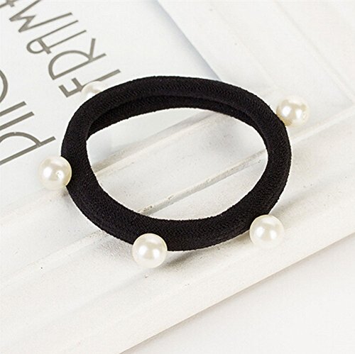 Suoirblss 20 Pcs Black Man-Made Pearl Elastic Hair Bands Cotton Stretch Hair Ties Ponytail Women Lady Headbands Hair Ropes Hair Accessories #TOP4
