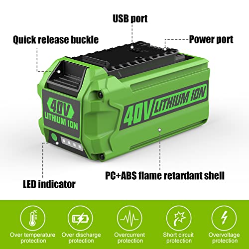 AYTXTG 40V 6.5Ah 29462 29472 Replacement for Greenworks 40 Volt Battery and Charger 29482 Compatible with Greenworks 40V Lithium-Ion Battery 29252 20202 22262 40 Volt G-MAX by AYTXTG - Image 2