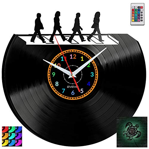EVEVO The Beatles Horloge Murale en Vinyle avec LED RVB - Les Beatles, Paul McCartney, John Lennon, RIngo Starr, George Harrison EVEVO The Beatles Horloge Murale en Vinyle avec LED RVB