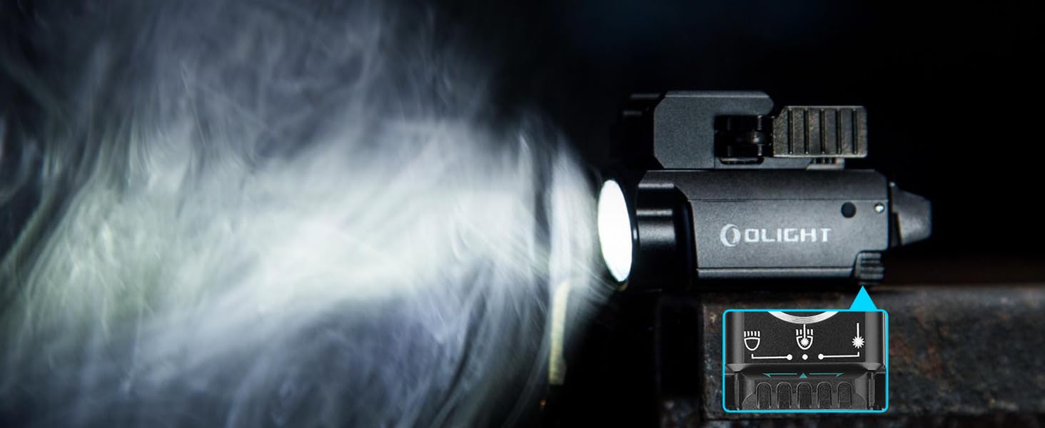 OLIGHT Baldr Mini lampa taktyczna ze wskaźnikiem wiązki zieleni, regulowana, mocna, 600 lumenów, regulowana szyna myśliwska, kompatybilna z szyną Picatinny i GL, czarna