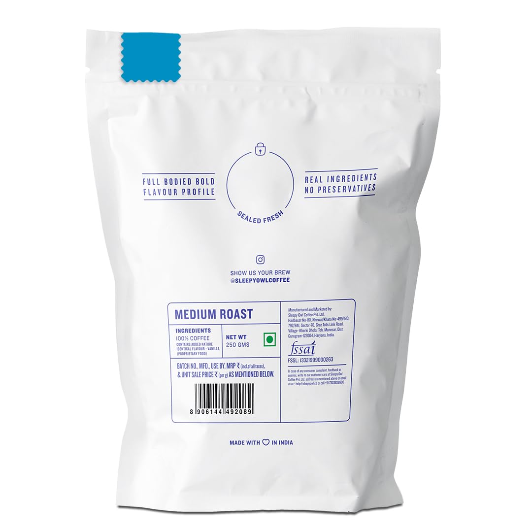 Sleepy Owl French Vanilla Ground Coffee for Pour Over | 100% Arabica | Medium Roast | Medium Grind Coffee for Aeropress, Homemachine | 250g | Sourced From Chikmagalur - Image 7 thumbnail