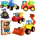 Friction Powered Cars Push and Go Construction Vehicles Toy Set of 4 Cartoon Bulldozer, Tractor, Cement Mixer, Dump Truck - w/Bonus Mesh Bag Toddler/Baby-Friendly for Boys and Girls Ages 1-5 Kids Gift