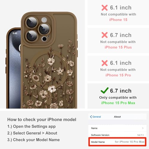 Coque antichoc iPhone 15 Pro Max marron fleurie pour éviter les rayures